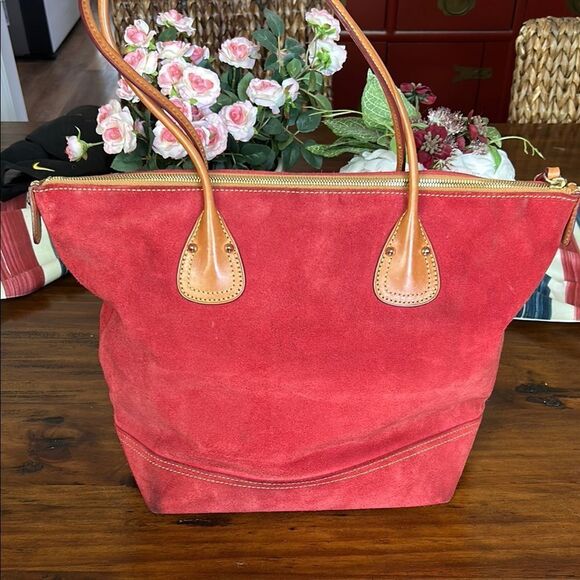 Dooney & Bourke Red Tote with Leather Handles material is suede - Picture 6 of 17
